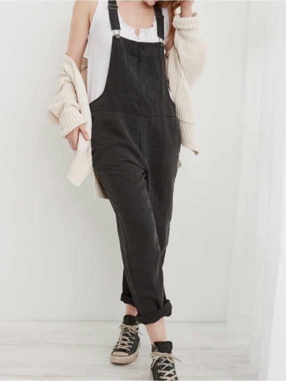 Aerie Black Werk Play Twill Overalls Slim Fit Denim